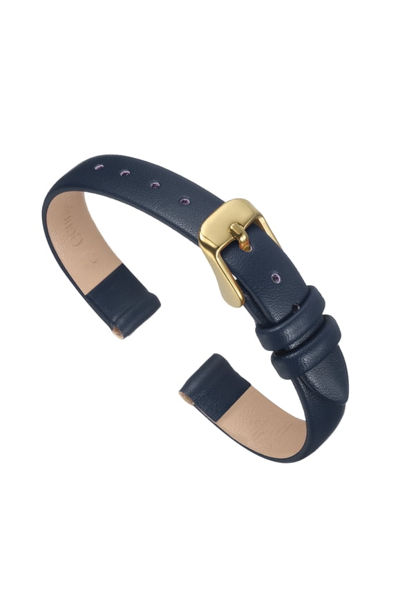 Genuine Leather Band Smooth Flat Leather Watch Strap for Men and Women Dark Blue/Golden Tone 10mm