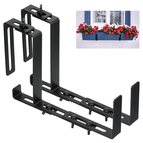 Uxcell Deck Railing Adjustable Planter Box Brackets, 6.5" to 9" Universal Window Box Brackets, Iron Flower Box Wall Mounting Hooks for Balcony, Fences, Patio 2 Pack