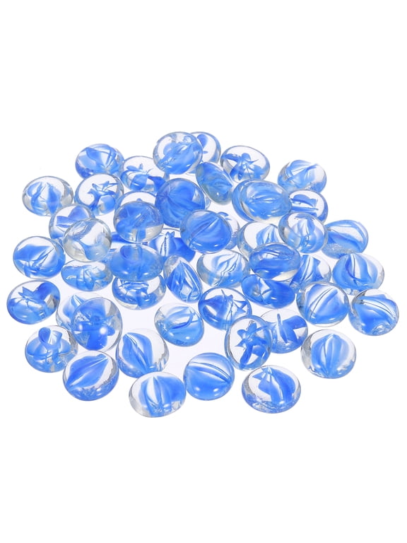 Decorative Flat Glass Marbles 0.67 inch-0.75 inch Rock Vase Filler for Fish Tank Petal Sky Blue 50 Pcs