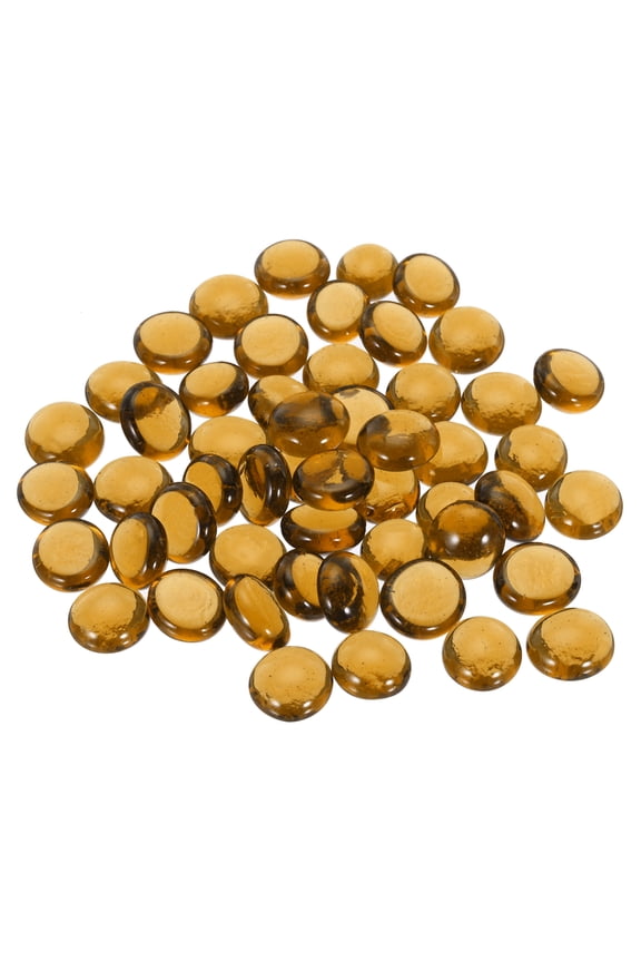 Decorative Flat Glass Marbles 0.55 inch-0.67 inch Rock Vase Filler for Fish Tank Amber 50Pcs