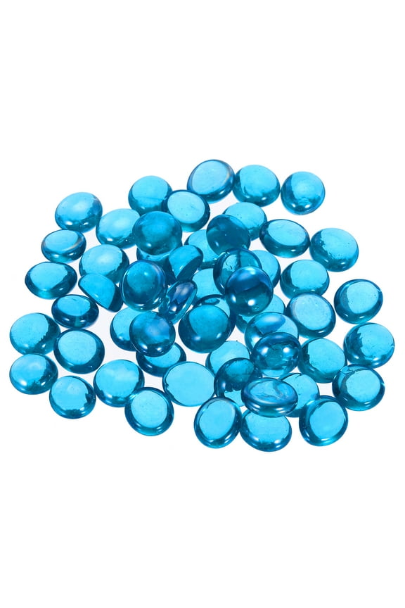 50 Pcs Decorative Flat Glass Marbles 0.47 inch-0.55 inch Rock Vase Filler for Fish Tank, Blue