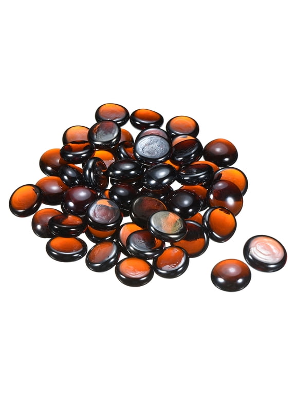 Decorative Flat Glass Marbles 0.67''-0.75'' Rock Vase Filler Dark Amber for Fish Tank Table Scatter Decor 50 Pcs