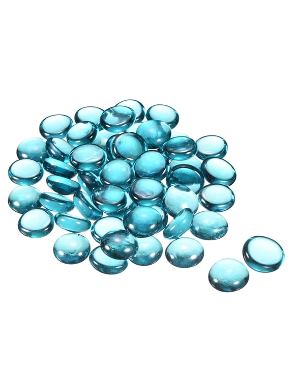 Decorative Flat Glass Marbles 0.67''-0.75'' Rock Vase Filler Light Blue for Fish Tank Table Scatter Decor 50 Pcs