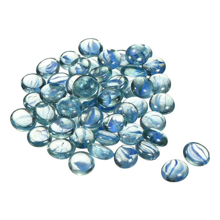 Decorative Flat Glass Marbles 17-19mm Rock Vase Filler Petal Blue, 100 Pcs
