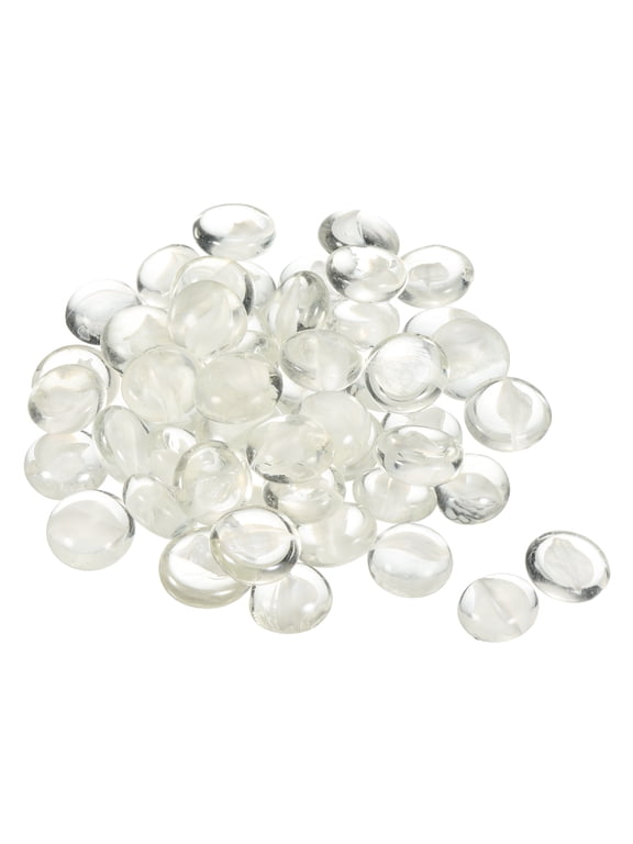 Decorative Flat Glass Marbles 17-19mm Rock Vase Filler Petal White for Fish Tank Table Scatter Decor, 50 Pcs