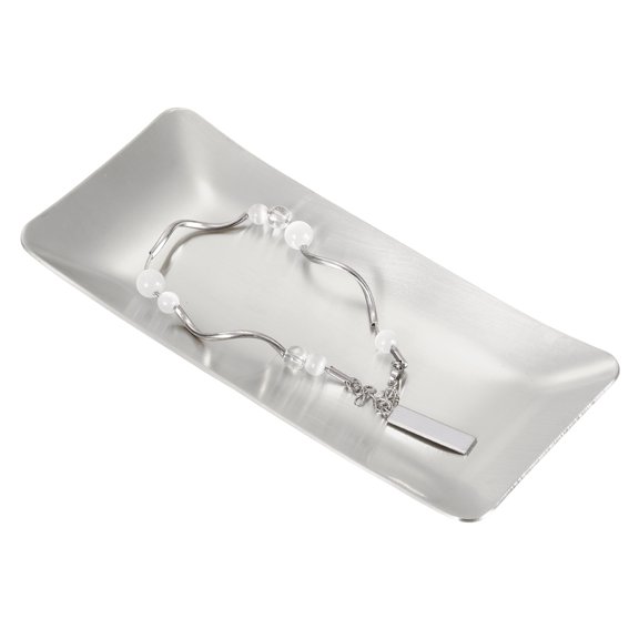 Uxcell Decorative Tray, 5.7x2.6" Stainless Steel Rectangular Frosted Serving Tray for Dessert Napkin Towel Candle Jewelry Bathroom Platter, Stackable, Silver