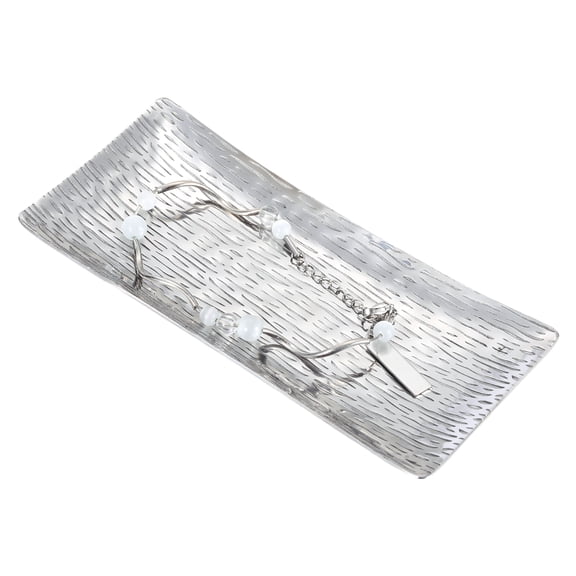 Uxcell Decorative Tray, 5.7x2.7" Stainless Steel Rectangular Glossy Serving Tray with Streak Grain Pattern for Dessert Napkin Towel Candle Jewelry Bathroom Platter, Stackable, Silver