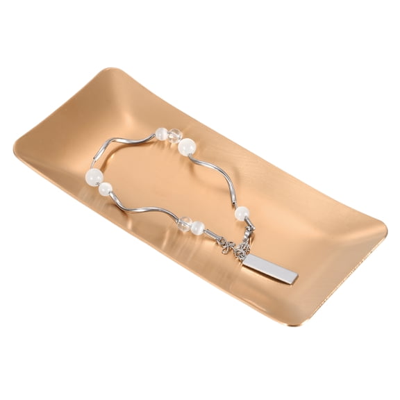 Uxcell Decorative Tray, 5.9x3" Stainless Steel Rectangular Frosted Serving Tray for Dessert Napkin Towel Candle Jewelry Bathroom Platter, Stackable, Rose Gold