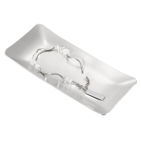 Uxcell Decorative Tray, 5.9x3" Stainless Steel Rectangular Frosted Serving Tray for Dessert Napkin Towel Candle Jewelry Bathroom Platter, Stackable, Silver