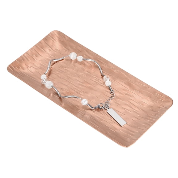 Uxcell Decorative Tray, 5.9x3" Stainless Steel Rectangular Frosted Serving Tray with Streak Grain Pattern for Dessert Napkin Towel Candle Jewelry Bathroom Platter, Stackable, Rose Gold