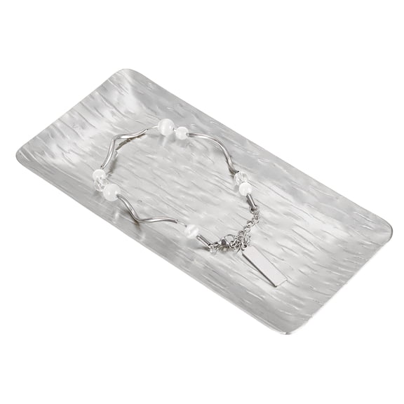 Uxcell Decorative Tray, 5.9x3" Stainless Steel Rectangular Frosted Serving Tray with Streak Grain Pattern for Dessert Napkin Towel Candle Jewelry Bathroom Platter, Stackable, Silver