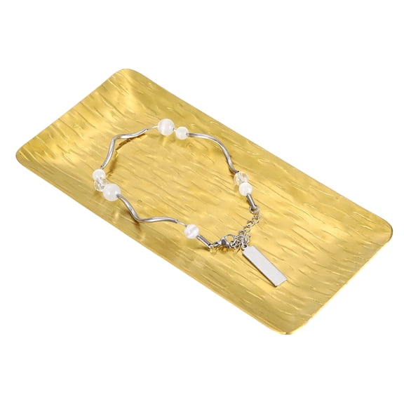 Uxcell Decorative Tray, 5.9x3" Stainless Steel Rectangular Frosted Serving Tray with Streak Grain Pattern for Dessert Napkin Towel Candle Jewelry Bathroom Platter, Stackable, Gold