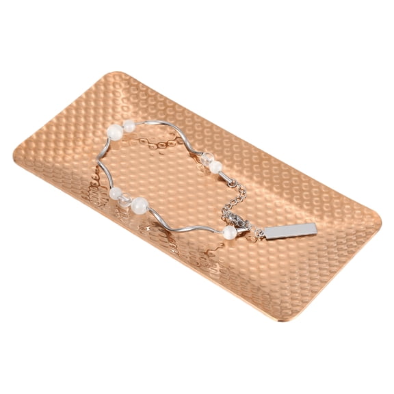 Uxcell Decorative Tray, 5.9x3" Stainless Steel Rectangular Glossy Serving Tray with Hammer Pattern for Dessert Napkin Towel Candle Jewelry Bathroom Platter, Stackable, Rose Gold