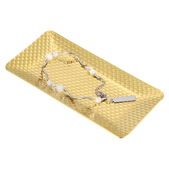 Uxcell Decorative Tray, 5.9x3" Stainless Steel Rectangular Glossy Serving Tray with Hammer Pattern for Dessert Napkin Towel Candle Jewelry Bathroom Platter, Stackable, Gold