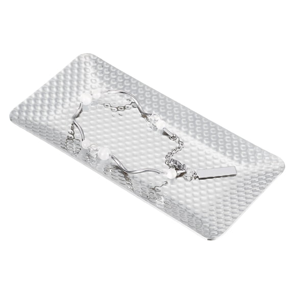 Uxcell Decorative Tray, 5.9x3" Stainless Steel Rectangular Glossy Serving Tray with Hammer Pattern for Dessert Napkin Towel Candle Jewelry Bathroom Platter, Stackable, Silver