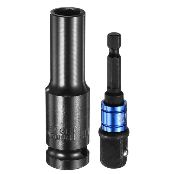 Uxcell Deep 6-Point Impact Socket 1/2" Drive 11mm Metric Socket 3" Length with 1/4" Hex Shank Adapter, CR-V Steel Socket Adapter Accessory Tool Set Kit for Hex Bolts Nuts