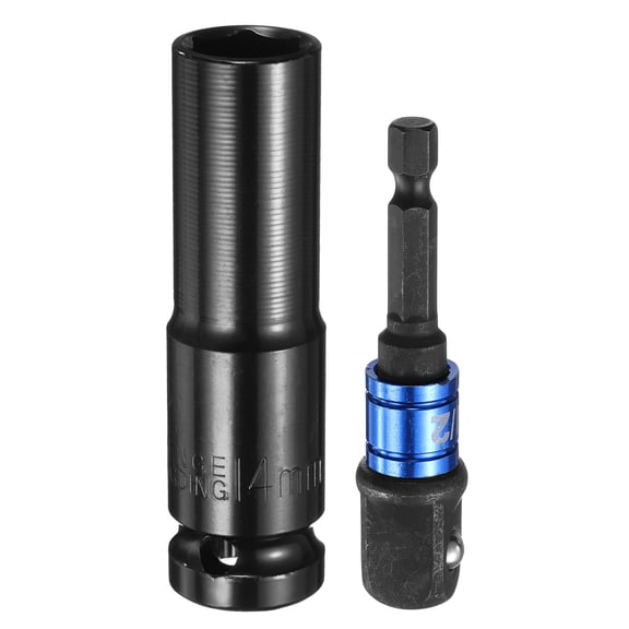 Uxcell Deep 6-Point Impact Socket 1/2" Drive 14mm Metric Socket 3" Length with 1/4" Hex Shank Adapter, CR-V Steel Socket Adapter Accessory Tool Set Kit for Hex Bolts Nuts
