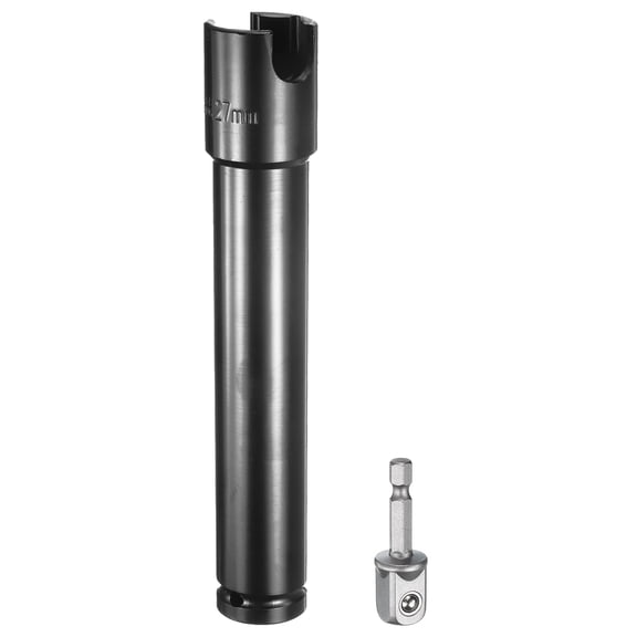 Uxcell Deep 6-Point Impact Socket 1/2" Drive 27mm Metric Socket 8" Length with 1/4" Hex Shank Adapter, CR-V Steel Socket Adapter Accessory Tool Set Kit for Hex Bolts Nut