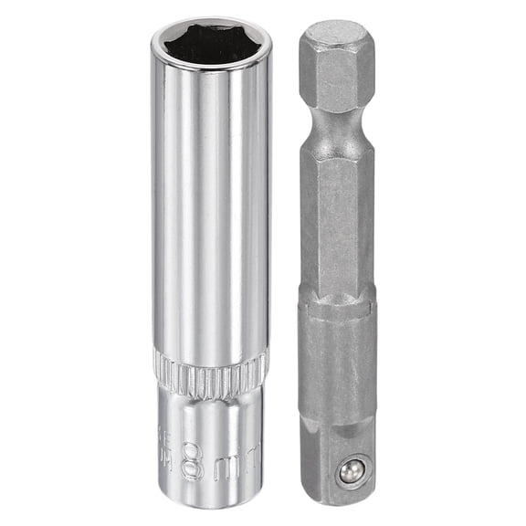 Uxcell Deep 6-Point Impact Socket 1/4" Drive 8mm Metric Socket 2" Length with 1/4" Hex Shank Adapter, CR-V Steel Socket Adapter Accessory Tool Set Kit for Hex Bolts Nuts