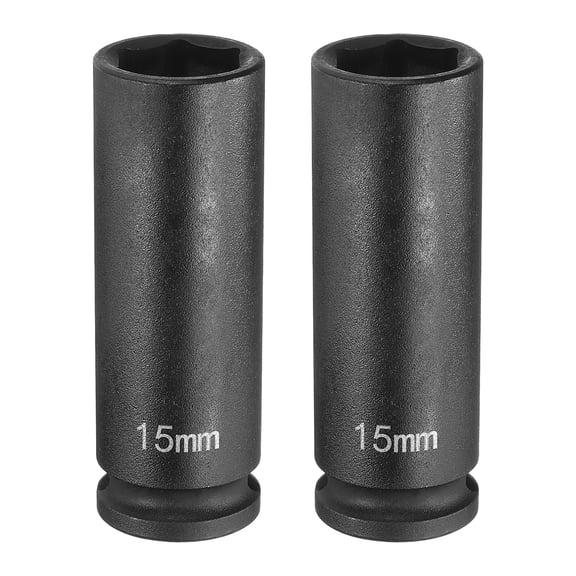 Uxcell 2pcs Deep Impact Socket 3/8" Drive by 15mm Metric 6 Point Socket 65mm Long