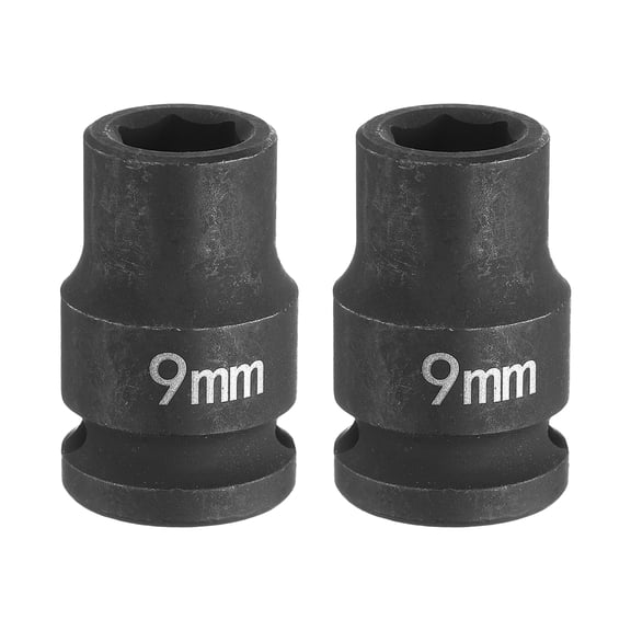 Uxcell 2pcs Deep Impact Socket 3/8" Drive by 9mm Metric 6 Point Socket 30mm Long