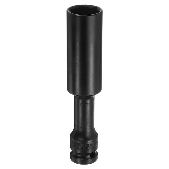Uxcell Deep Thin Wall Impact Socket 21mm Metric 6 Point Socket 1/2" Square Drive 5" Extra Long CR-V Steel Industrial Grade