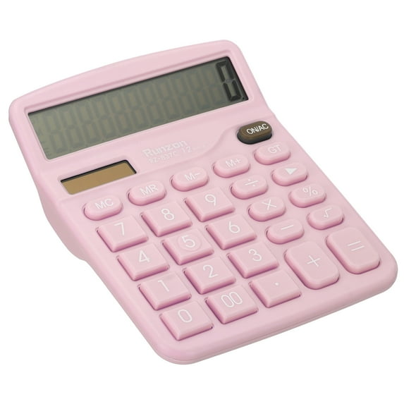 Uxcell Desk Calculator, 12 Digits Large LCD Display Electronic Calculator Solar Battery Dual Power, Pink