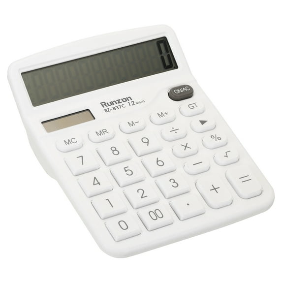 Uxcell Desk Calculator, 12 Digits Large LCD Display Electronic Calculator Solar Battery Dual Power, White