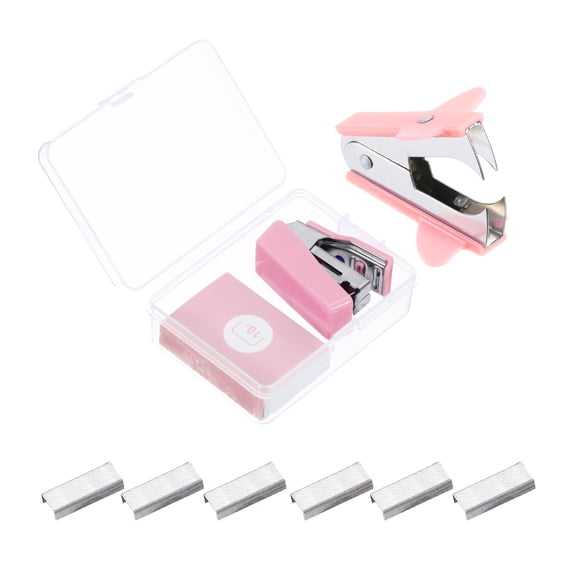 Uxcell Desk Stapler Set with Staples, Claw Portable Staple Remover Effortless Stapler, Pink