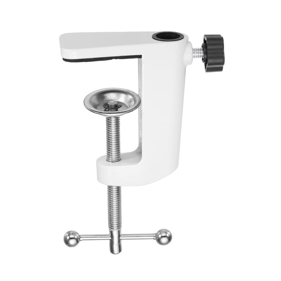Uxcell Desk Table Mount Clamp 2.4" Hole Dia Adjustable Universal Bracket C-Clamp Cantilever Bracket Clip with Adjustable Screw Plastic Handle for Microphone Arm Lamp Stand, White