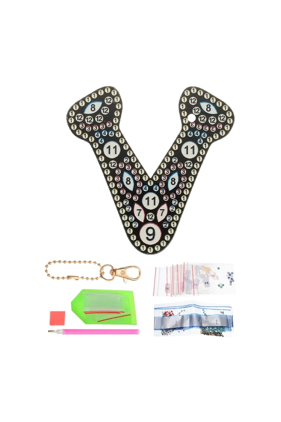 Diamond Art Keychains, 1 PCS DIY Crystal Rhinestones Key Chain for Gift, V