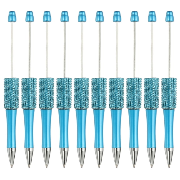 Uxcell Diamond Beadable Pen, 10 Pcs Plastic Black Ink Bead Pen Ballpoint Pen, Light Blue