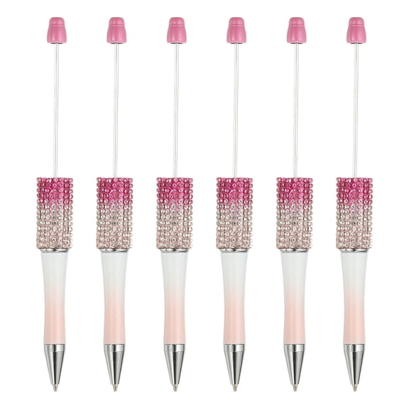 Uxcell Diamond Beadable Pen, 6 Pcs Gradient Plastic Black Ink Bead Pen Ballpoint Pen, Red/White/Pink