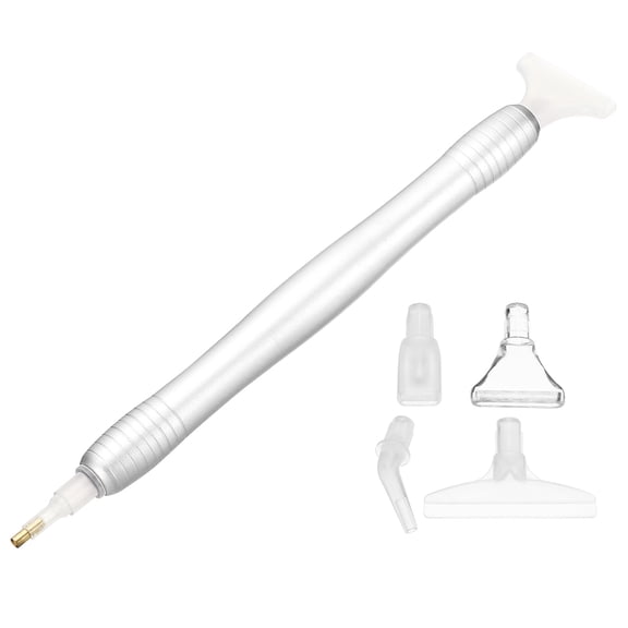 Uxcell Diamond Painted Art Drill Pen Set, Diamond Art Drill Pen with 6 Replacement Diamond Art Pen Heads, Silver Tone