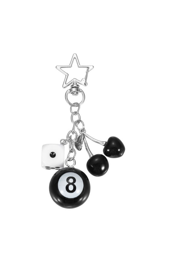 Dice Keychain Charm, Creative Keyring Charm Stylish Key Chains Dice Bag Accessories for Hanging Wallet Car Key Cellphone, Black Cherry Ball Black White Dice(Cherry&Dice&Ball)