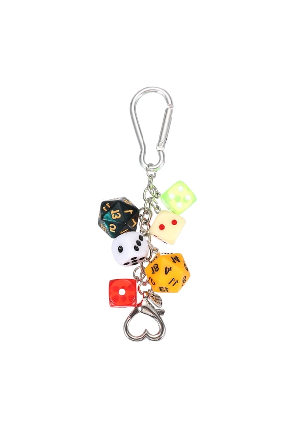 Dice Keychain Charm, Creative Keyring Charm Stylish Key Chains Dice Bag Handbag Accessories for Hanging Wallet Key Cellphone, Colored Dice Silver Heart Shape Buckle(Dice&Buckle)