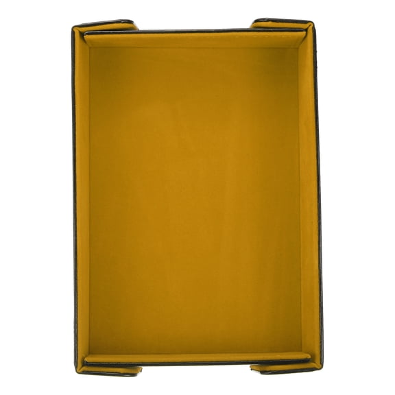 Uxcell Dice Tray PU Leather Felt Lining Mat Magnetic Folding Dice Rolling Tray Holder Rectangle Storage Box Perfect for DND Table Games & Entryway & Nightstand Organizer (Yellow)