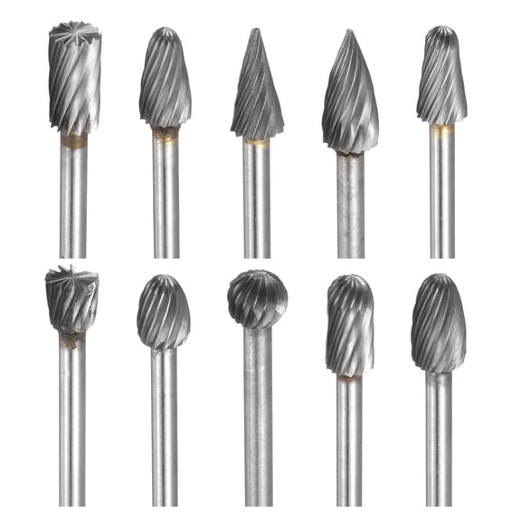 Uxcell Die Grinder Bits 1/4" Blade Diameter Cemented Carbide Double Cut Tapered Point Polished Rotary File Rasp - Adjust for Metal, Carving, Engraving, Wood, Grinding