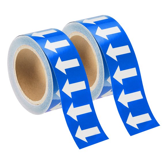 Uxcell Directional Pipe Flow Arrow Adhesive Tape 2"x65' Pipe Identification Marking Labels White/Blue 2 Roll