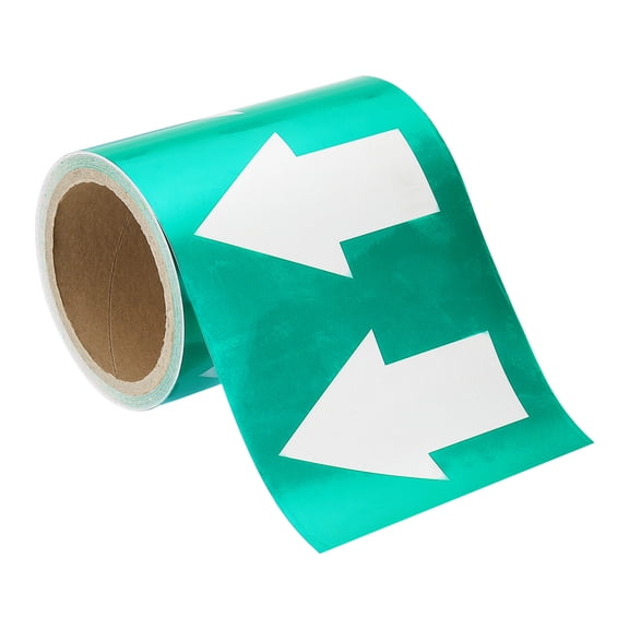 Uxcell Directional Pipe Flow Arrow Adhesive Tape 5-8/9"x33' Pipe Identification Marking Labels White/Green