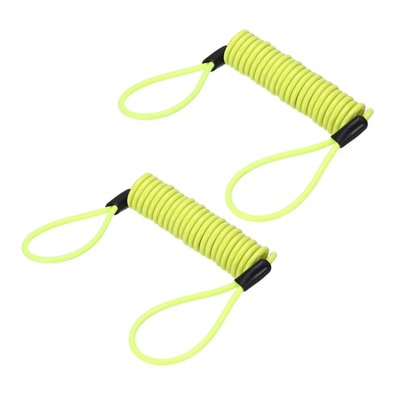 Uxcell Disc Lock Reminder Cable (3.9ft, Yellow)(2 Pcs) Anti Theft Security Spring Reminder Coil Cables Steel Motorcycle Reminder Rope Wire, Suit for - Motorcycle/Helmet/Scooter/Baggage