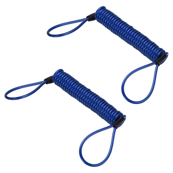 Uxcell Disc Lock Reminder Cable (6.4ft, Blue)(2 Pcs) Anti Theft Security Spring Reminder Coil Cables Steel Motorcycle Reminder Rope Wire, Suit for - Motorcycle/Helmet/Scooter/Baggage
