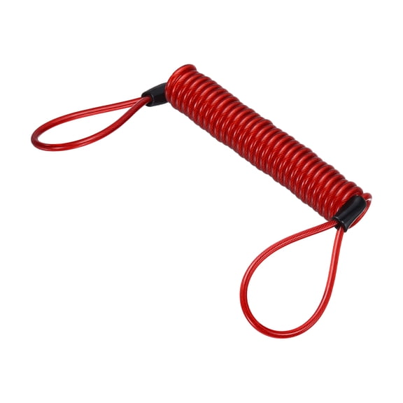 Uxcell Disc Lock Reminder Cable (6.4ft, Red)(1 Pcs) Anti Theft Security Spring Reminder Coil Cables Steel Motorcycle Reminder Rope Wire, Suit for - Motorcycle/Helmet/Scooter/Baggage