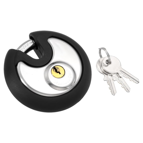Uxcell Disc Padlock, (3-5/32" Wide Body, 23/64" Shackle), Stainless Steel Heavy Duty Discus Pad Lock Keyed Lock with Keys Waterproof Ring, Suit for - Storage Unit/Fence/Shed/Garage