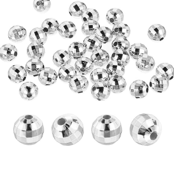 Uxcell Disco Ball Beads, 50 Pcs 10mm Acrylic Mirror Ball Charm, Silver Tone