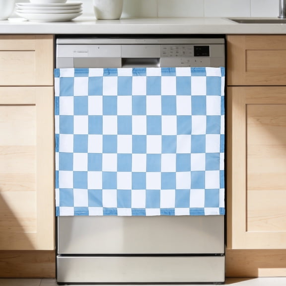 Uxcell Dishwasher Cover, 19 x 24 Inch Hook & Loop Dishwasher Decorative Cover Door Front Washers Fridge Panel Decal Sticker for Home Kitchen Appliance, Blue-White Checkered