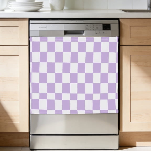 Uxcell Dishwasher Cover, 19 x 24 Inch Hook & Loop Dishwasher Decorative Cover Door Front Washers Fridge Panel Decal Sticker for Home Kitchen Appliance, Purple-White Checkered