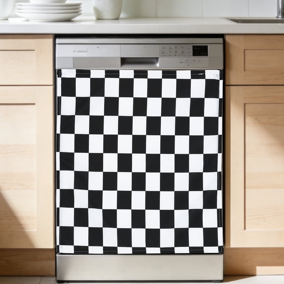 Uxcell Dishwasher Cover, 27 x 24 Inch Hook & Loop Dishwasher Decorative Cover Door Front Washers Fridge Panel Decal Sticker for Home Kitchen Appliance, Black-White Checkered