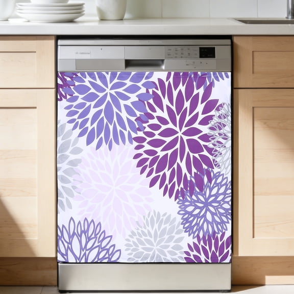 Uxcell Dishwasher Cover, 27 x 24 Inch Hook & Loop Dishwasher Decorative Cover Door Front Washers Fridge Panel Decal Sticker for Home Kitchen Appliance, Purple-Gray