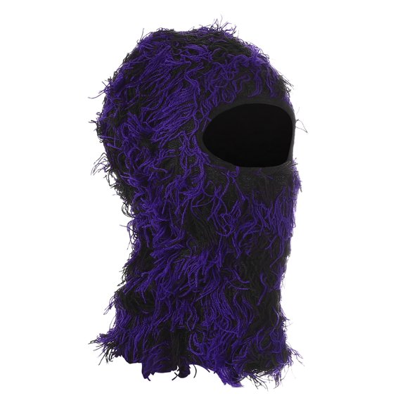 Uxcell Fuzzy Distressed Balaclava Ski Mask Camo Knitted Full Face Cover for Skiing Motorcycle Riding Black Purple